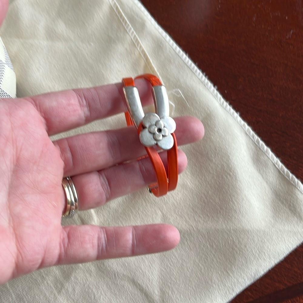 Handmade Pewter and 🍊 orange leather bracelet-from local artist 🧑‍🎨
